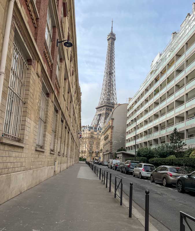 Eiffel tower view from Rue du Général Camou