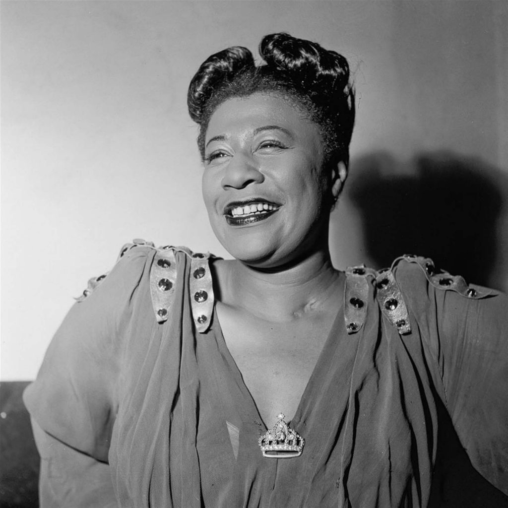 Ella Fitzgerald, black and white potrait - another famous singer on the list