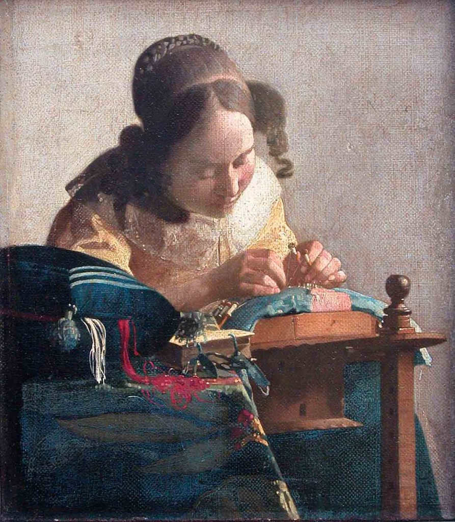 The lacemaker is one of the famous works of art in the louvre.